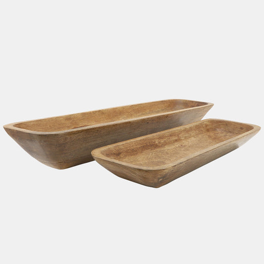 Rectangular Mango Wood Bowls, Set of 2