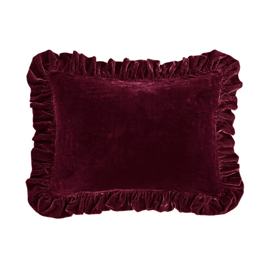Stella Faux Silk Velvet Ruffled Oblong Pillow, 16" x 21"