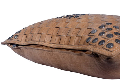 Genuine Leather Studded Basket Weave Pillow
