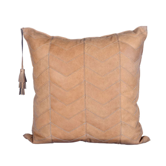 Genuine Leather Chevron Tasseled Throw Pillow