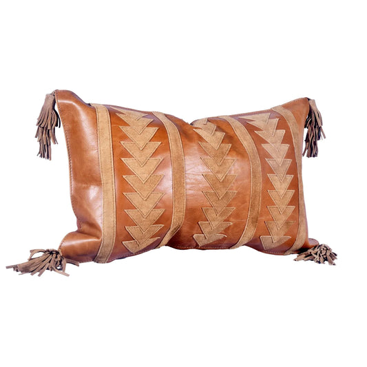 Genuine Leather & Suede Arrow Tasseled Throw Pillow